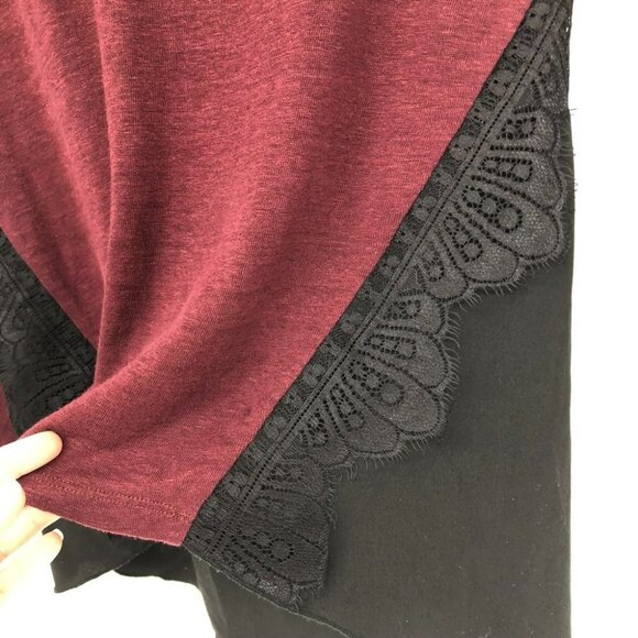 Sandro Paris Burgundy Black crochet lace detailing long sleeve t-shirt SP - Picture 10 of 15